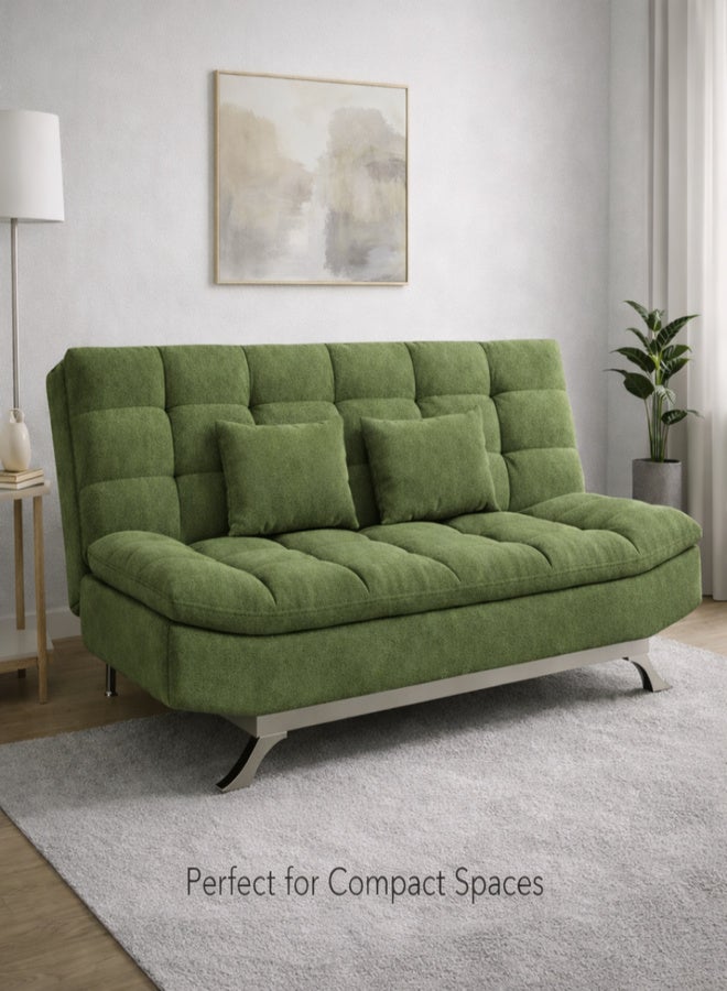 Harmony Home Suede Fabric Sofa  Bed – Modern Folding Convertible Sofa Bed with Pillow, Compact Space-Saving Design for Living Room, Apartment, Dorm & Office - Green - Image 1